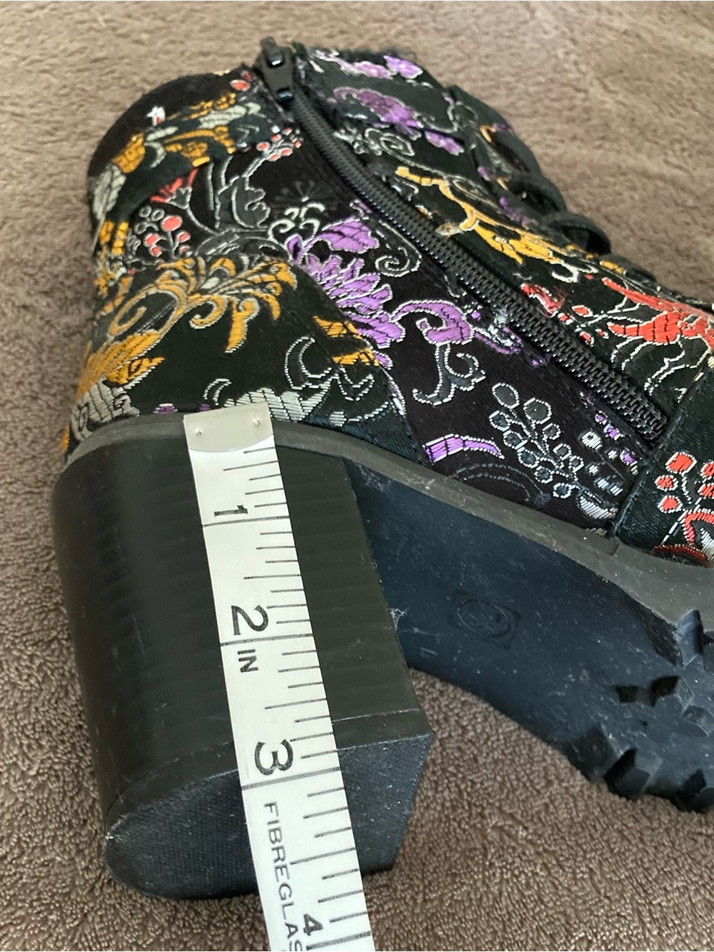 DIBA- Women’s Black Floral Embroidered Lace-Up Ankle Boots with zipper - Picture 6 of 8